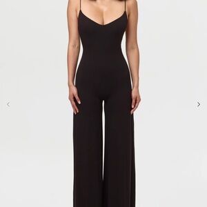 Naked Wardrobe Black Jumpsuit with Spaghetti Straps and Palazzo Pants